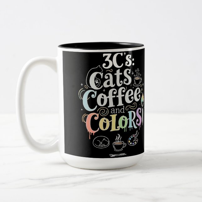 Cats Coffee and Colours Two-Tone Coffee Mug (Left)