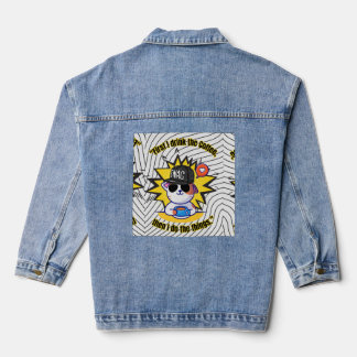 cats coffee quote  denim jacket