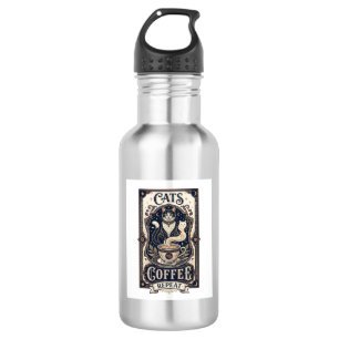 Cats Coffee Repeat Cat Coffee Vintage Vector Art S 532 Ml Water Bottle