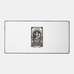 Cats Coffee Repeat Cat Coffee Vintage Vector Art S Desk Mat