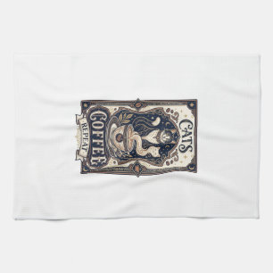 Cats Coffee Repeat Cat Coffee Vintage Vector Art S Tea Towel