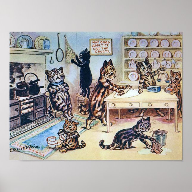 Cats Cooking, Louis Wain Poster (Front)