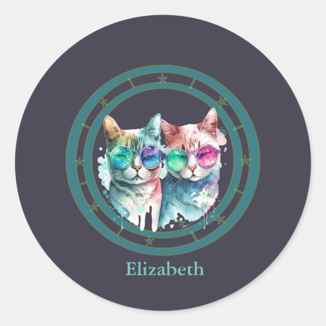 cats couple valentine Day Funny    Classic Round Sticker (Front)