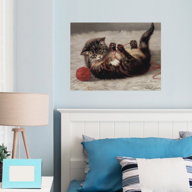 Cat's Cradle, A Cat Playing Ball of Yarn Foil Prints (In Situ (Bedroom))