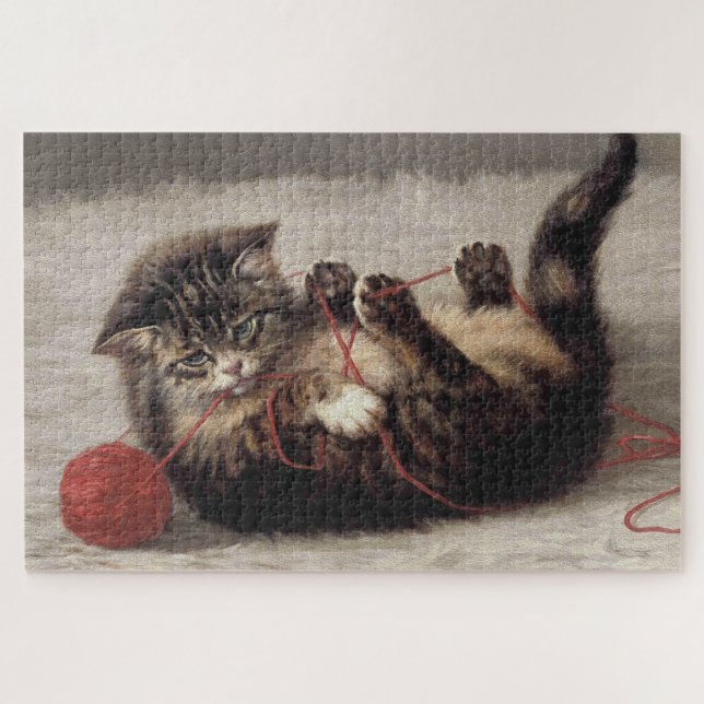 Cat's Cradle, A Cat Playing Ball of Yarn Jigsaw Puzzle (Horizontal)