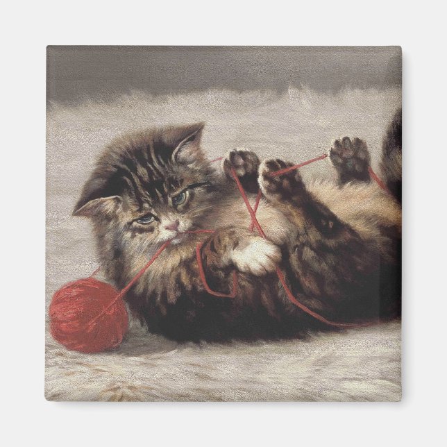 Cat's Cradle, A Cat Playing Ball of Yarn Magnet (Front)