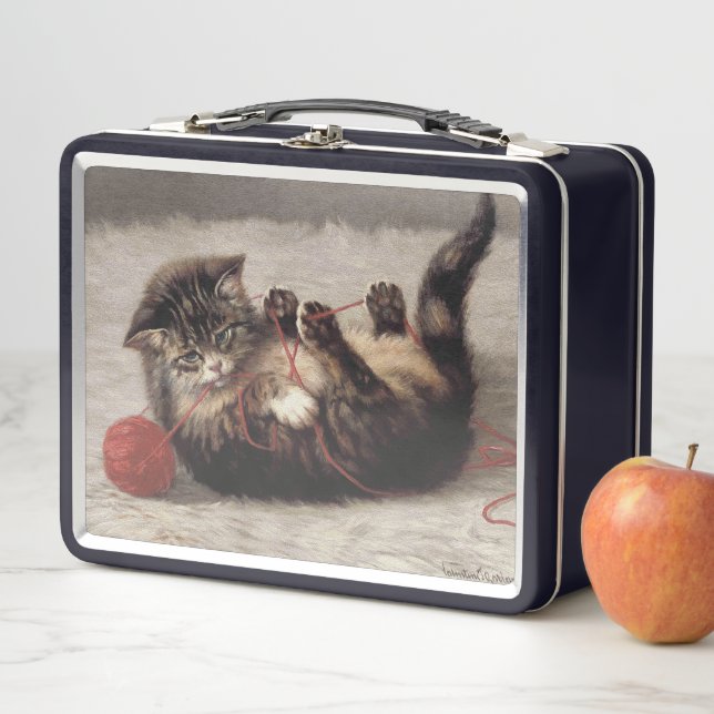 Cat's Cradle, A Cat Playing Ball of Yarn Metal Lunch Box (In Situ)