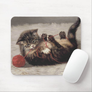 Cat's Cradle, A Cat Playing Ball of Yarn Mouse Pad