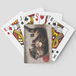 Cat's Cradle, A Cat Playing Ball of Yarn Playing Cards