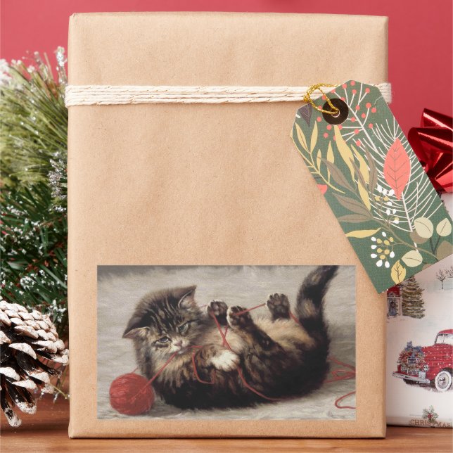 Cat's Cradle, A Cat Playing Ball of Yarn Rectangular Sticker (Holiday)