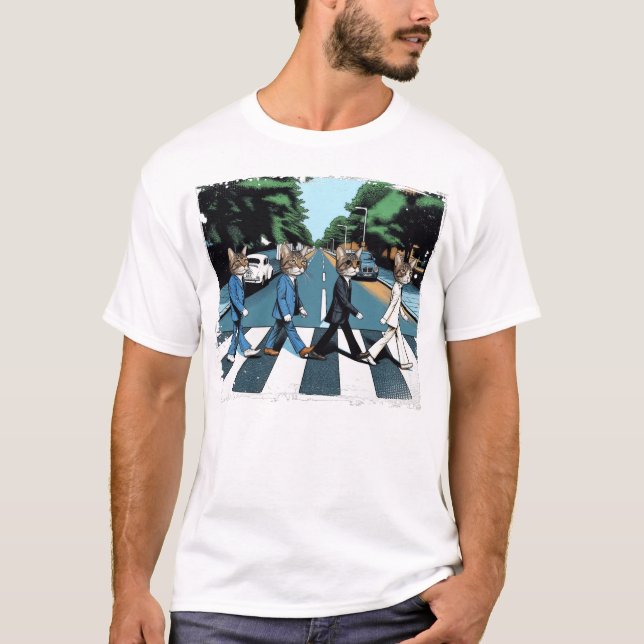 Cats Crossing The Road Crosswalk T-Shirt (Front)