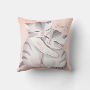 Cats Cuddling Pastel Pink And Grey Watercolor Cushion
