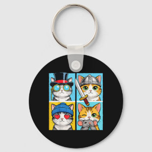 Cats Cute Colour Block Funny Cat Portrait Key Ring