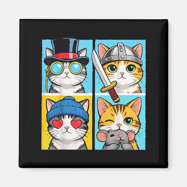 Cats Cute Colour Block Funny Cat Portrait Magnet (Front)