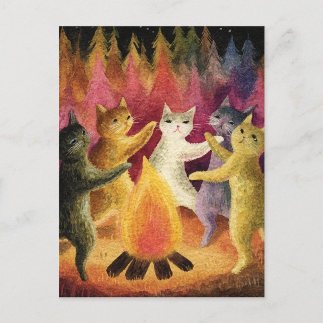 Cats Dance Around the Bonfire Postcard (Front)