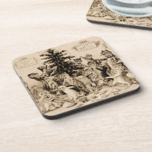 Cats Decorating Christmas Tree by Louis Wain Coaster