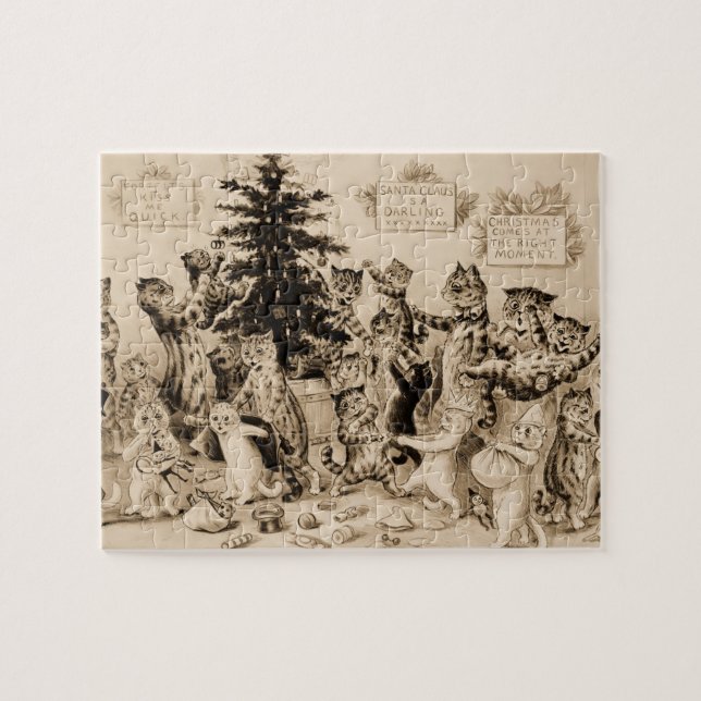 Cats Decorating Christmas Tree by Louis Wain Jigsaw Puzzle (Horizontal)