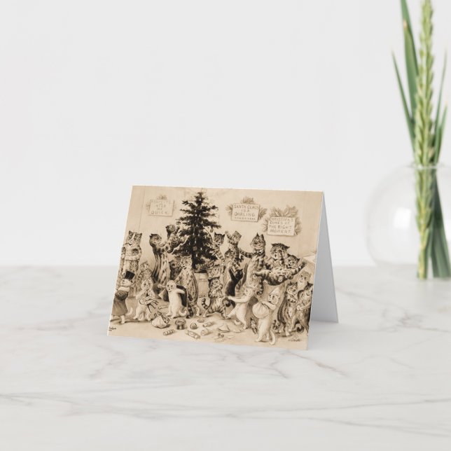 Cats Decorating Christmas Tree by Louis Wain Thank You Card (Front)