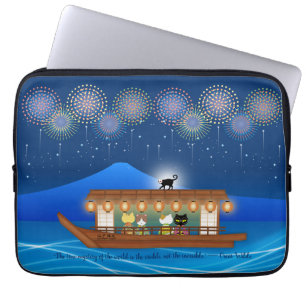 Cats Delighting in Fireworks Aboard a Houseboat Laptop Sleeve