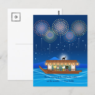 Cats Delighting in Fireworks Aboard a Houseboat Postcard