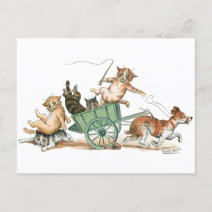 Cats Dog Cart by Louis Wain Postcard