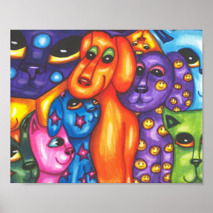 Cats & Dogs colourful Abstract original Animal art Poster