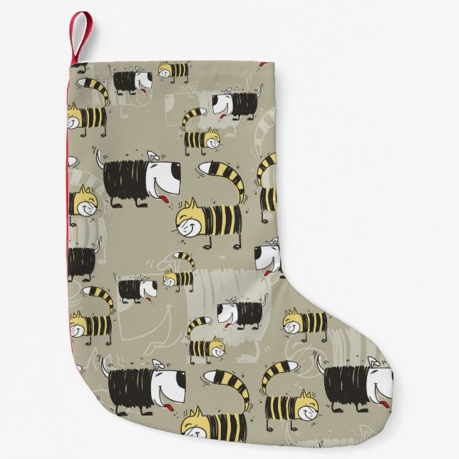 Cats & Dogs: Funny Seamless Texture Small Christmas Stocking (Front)