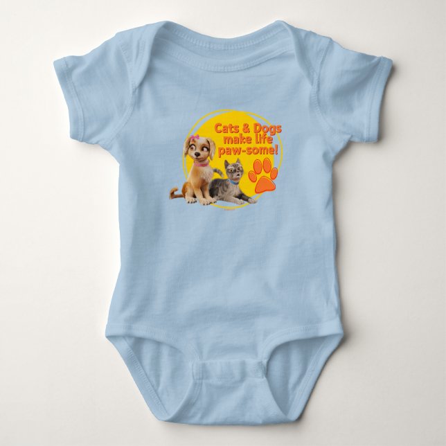 Cats & Dogs Make Life Paw-some! Baby Bodysuit (Front)