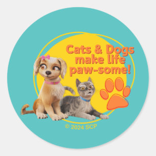 Cats & Dogs Make Life Paw-some! Classic Round Sticker