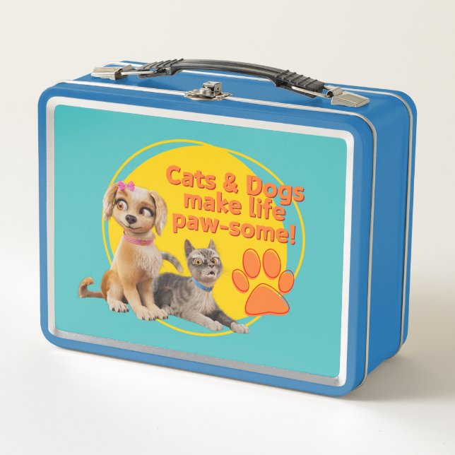 Cats & Dogs Make Life Paw-some! Metal Lunch Box (Front)
