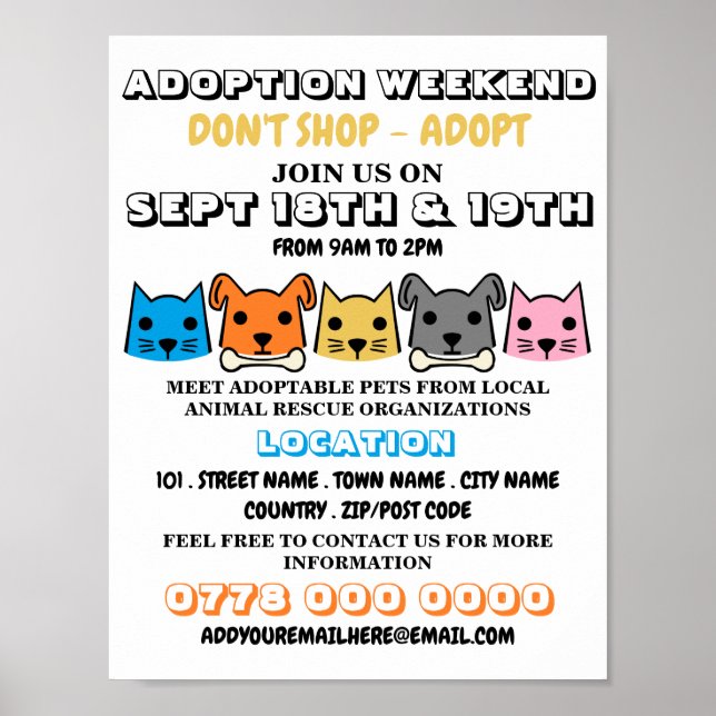 Cats & Dogs, Pet Adoption Event Advertising Poster (Front)