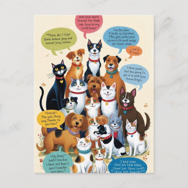 Cats & Dogs Say the Darnedest Things – Funny Pet  Holiday Postcard (Front)