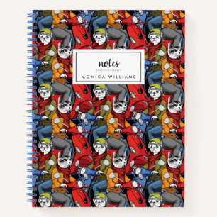 Cats & Dogs Scooter Pattern   Add Your Name Notebook