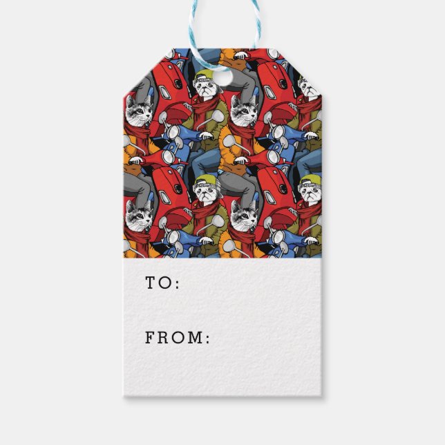 Cats & Dogs Scooter Pattern | Add Your Text Gift Tags (Front)