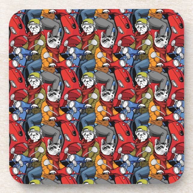 Cats & Dogs Scooter Pattern Coaster (Front)
