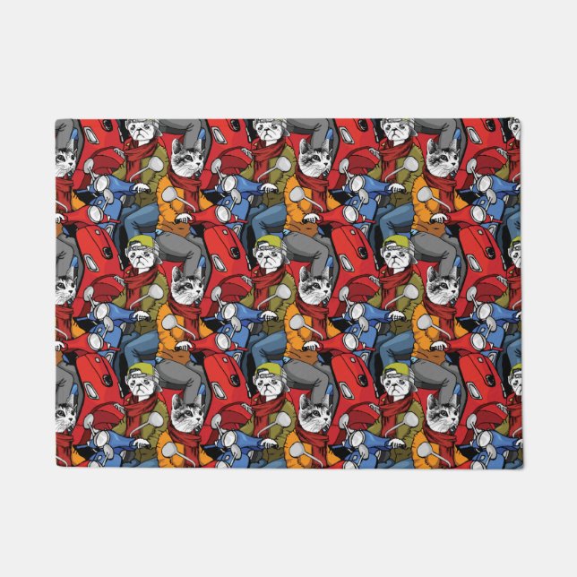 Cats & Dogs Scooter Pattern Doormat (Front)