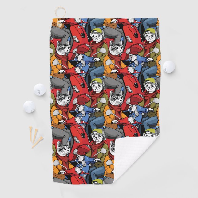 Cats & Dogs Scooter Pattern Golf Towel (InSitu)