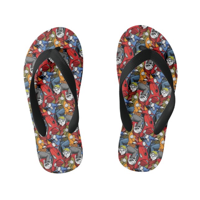 Cats & Dogs Scooter Pattern Kid's Thongs (Footbed)