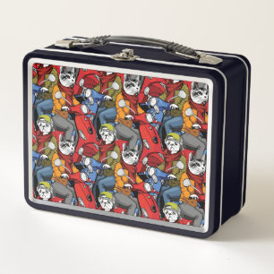 Cats & Dogs Scooter Pattern Metal Lunch Box