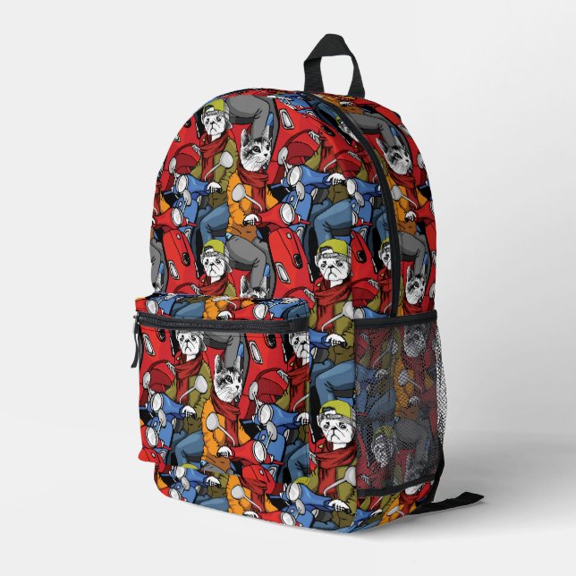 Cats & Dogs Scooter Pattern Printed Backpack (Back Corner Right)