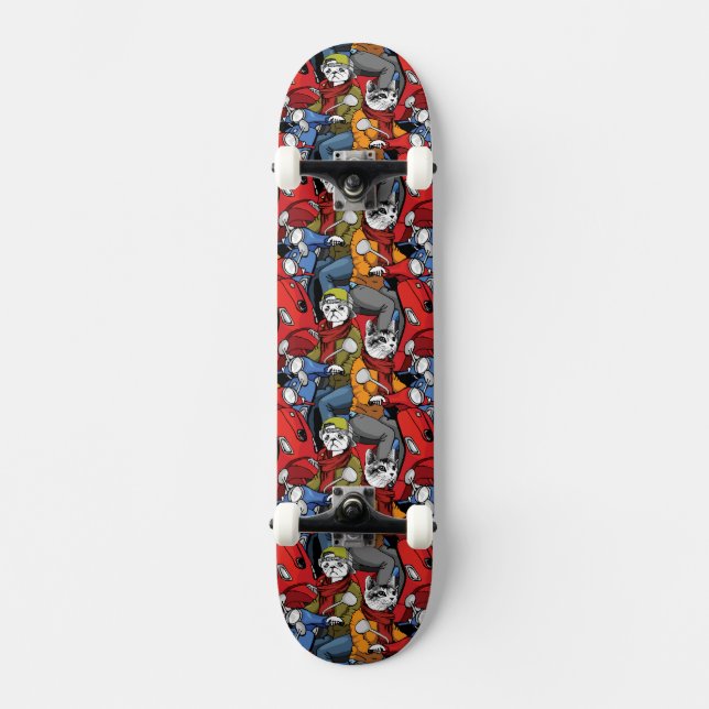 Cats & Dogs Scooter Pattern Skateboard (Front)