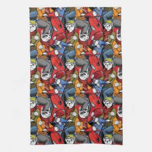 Cats & Dogs Scooter Pattern Tea Towel