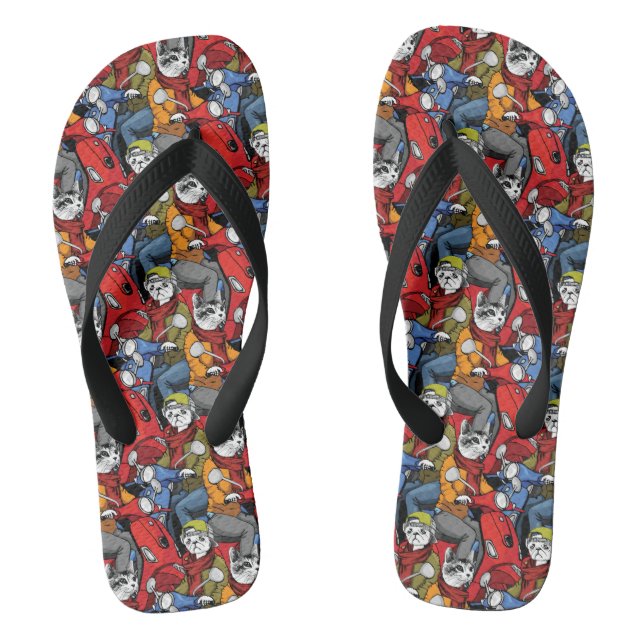 Cats & Dogs Scooter Pattern Thongs (Footbed)