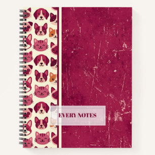 Cats & Dogs Striped Pattern – Maroon Distressed Sp Notebook