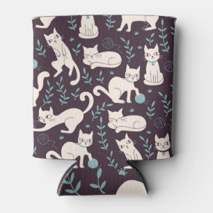 Cats Doodle Style Vintage Pattern Can Cooler