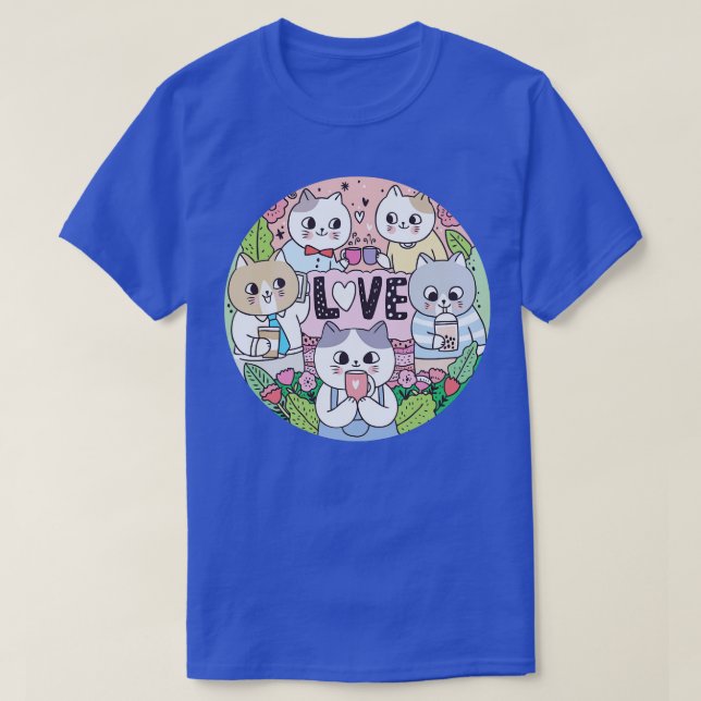 Cats Doodles Drinking Coffee  T-Shirt (Design Front)
