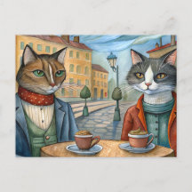 Cats dressed up eating in a café