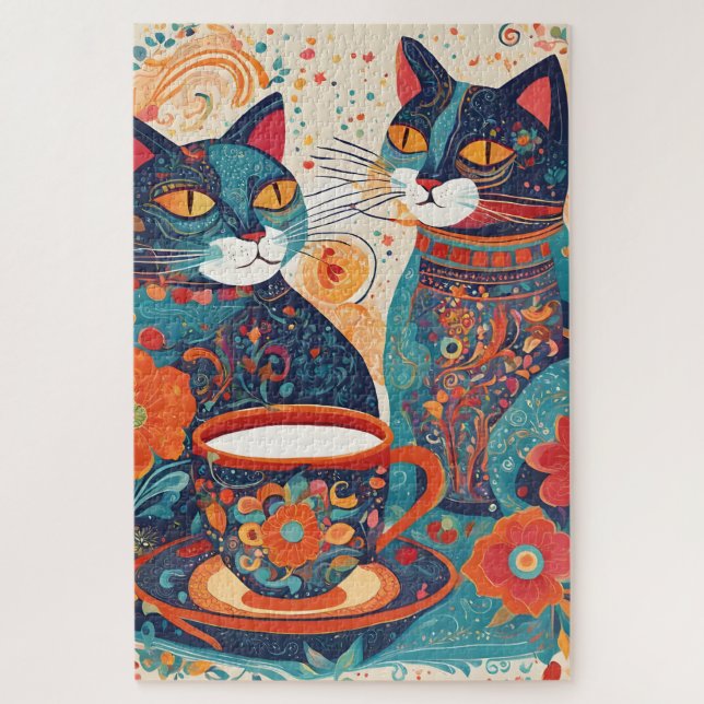 cats drink coffee puzzle (Vertical)