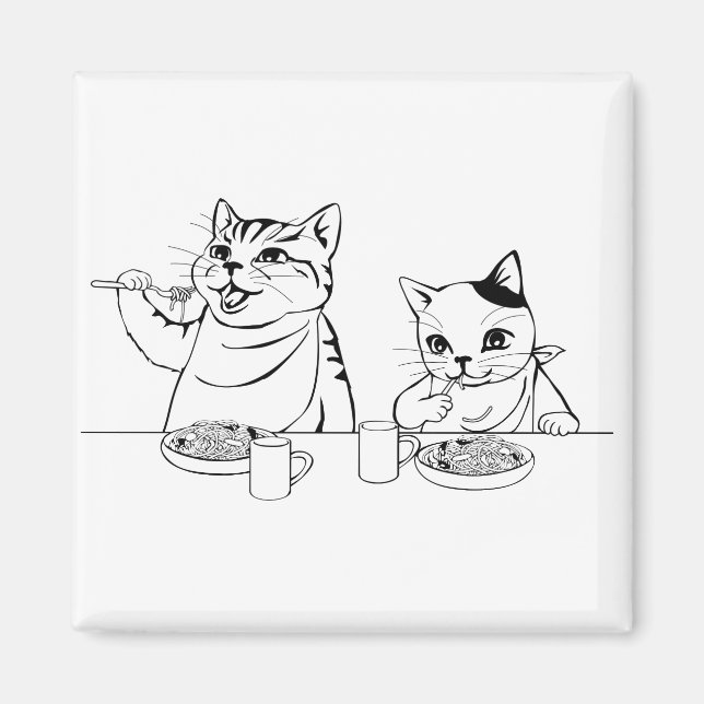 Cats Eating Spaghetti Cute Absurd Funny Silly Magnet (Front)
