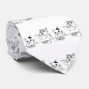 Cats Eating Spaghetti Cute Absurd Funny Silly Tie
